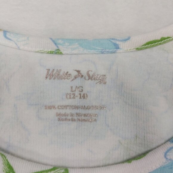 WHITE STAG WOMEN'S WHITE WITH BLUE FLORAL SHORT SLEEVE TSHIRT SIZE LARGE - Picture 5 of 9